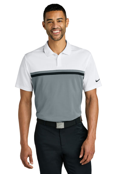 Nike NKFQ3968 Mens Dri-Fit Victory Colorblock Short Sleeve Polo Shirt White/Cool Grey/Black Model Front