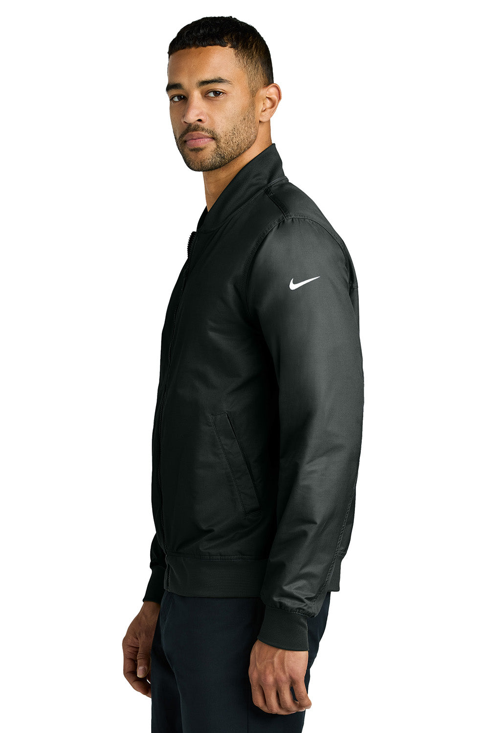 Nike NKFQ4759 Mens Full Zip Bomber Jacket Black Model Side