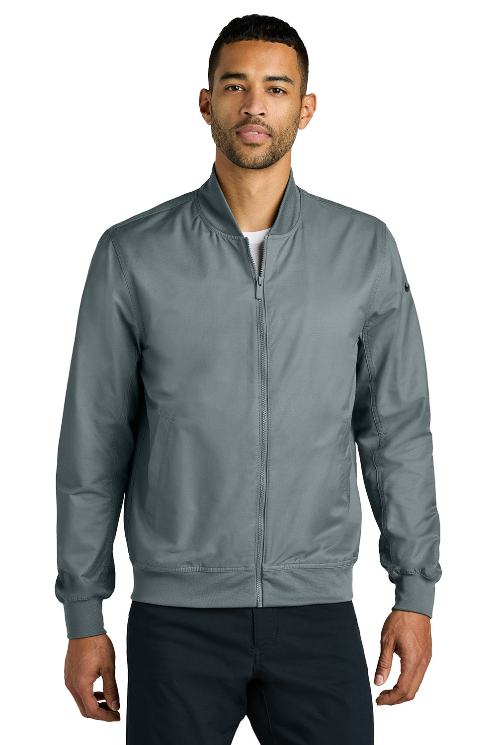 Nike NKFQ4759 Mens Full Zip Bomber Jacket Cool Grey Model Front