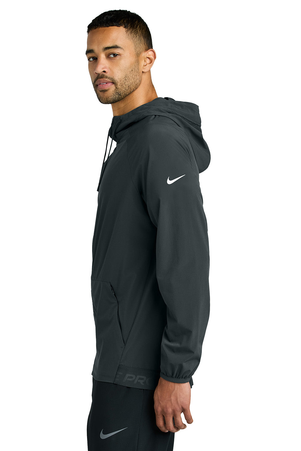 Nike NKFQ4761 Mens Pro Full Zip Hooded Jacket Anthracite Grey Model Side