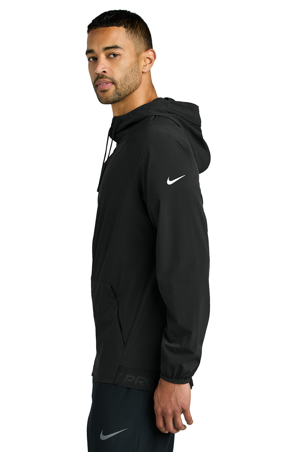 Nike NKFQ4761 Mens Pro Full Zip Hooded Jacket Black Model Side