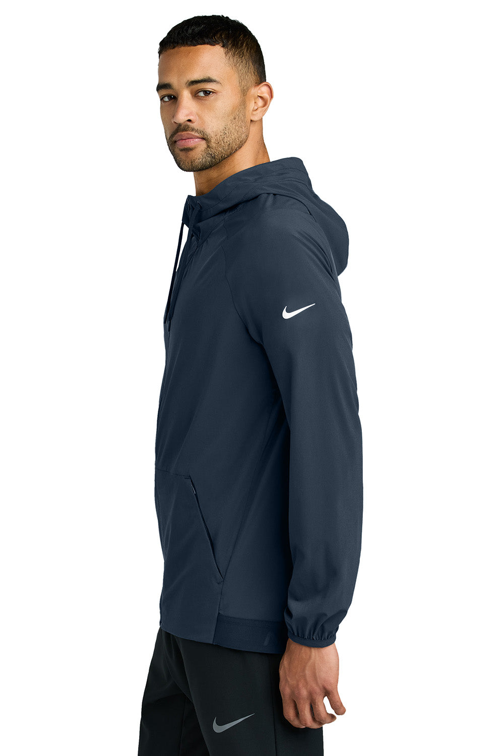 Nike NKFQ4761 Mens Pro Full Zip Hooded Jacket Navy Blue/Game Royal Blue Model Side