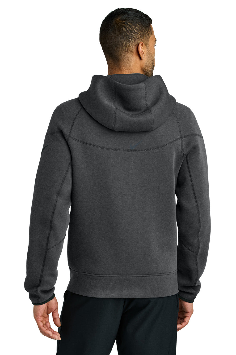 Nike NKFQ4762 Mens Tech Fleece Full Zip Hooded Sweatshirt Hoodie Heather Anthracite Grey Model Back