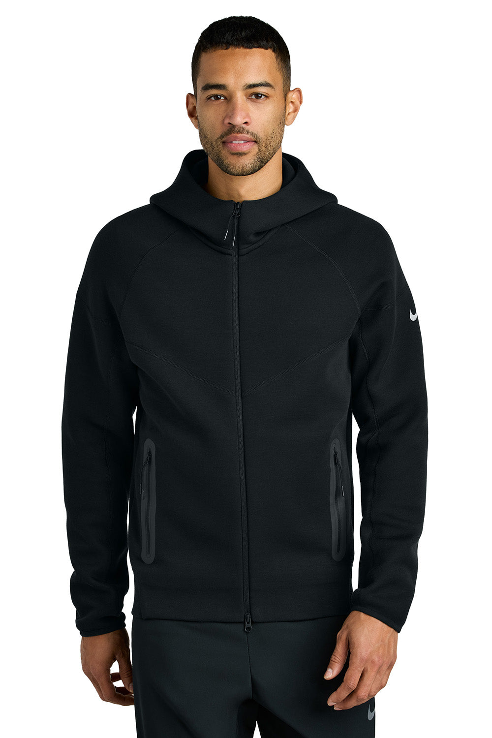 Nike NKFQ4762 Mens Tech Fleece Full Zip Hooded Sweatshirt Hoodie Black Model Front