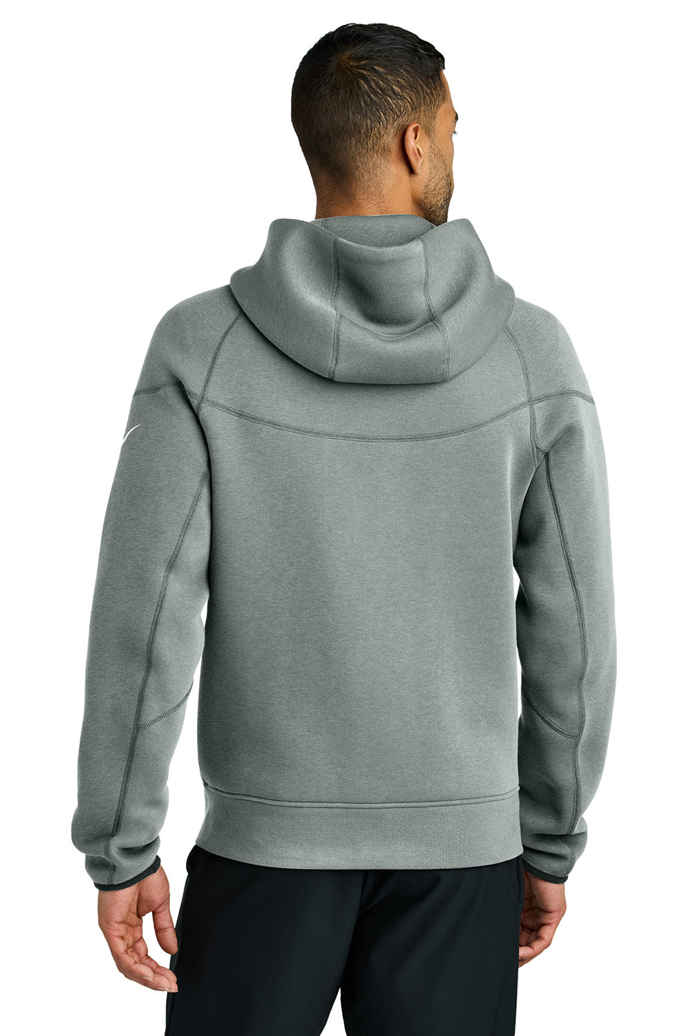 Nike NKFQ4762 Mens Tech Fleece Full Zip Hooded Sweatshirt Hoodie Heather Dark Grey Model Back