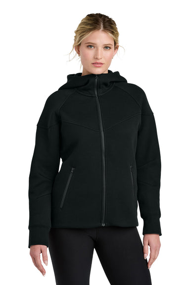 Nike NKFQ4798 Womens Tech Fleece Full Zip Hooded Sweatshirt Hoodie Black Model Front