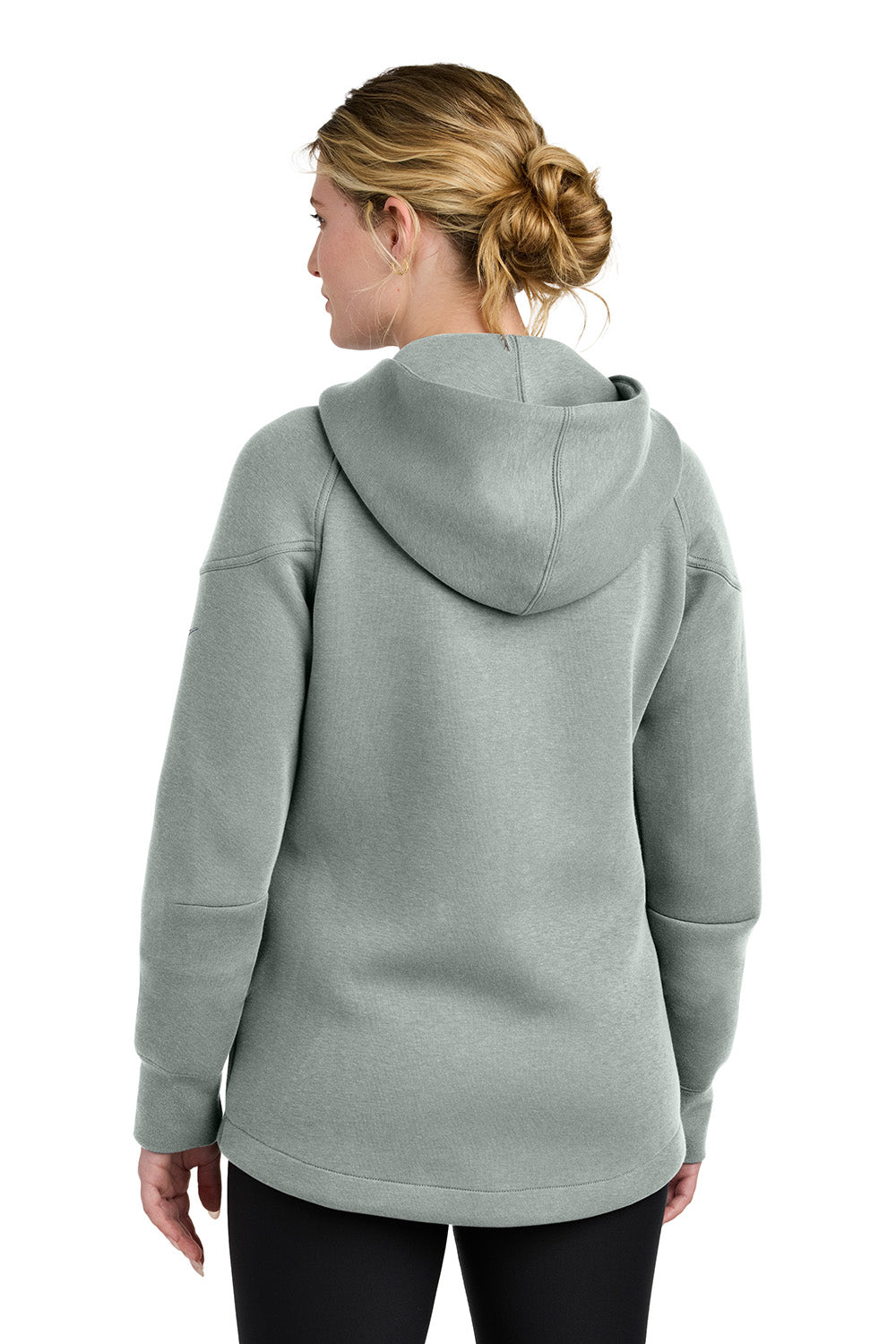 Nike NKFQ4798 Womens Tech Fleece Full Zip Hooded Sweatshirt Hoodie Heather Dark Grey Model Back