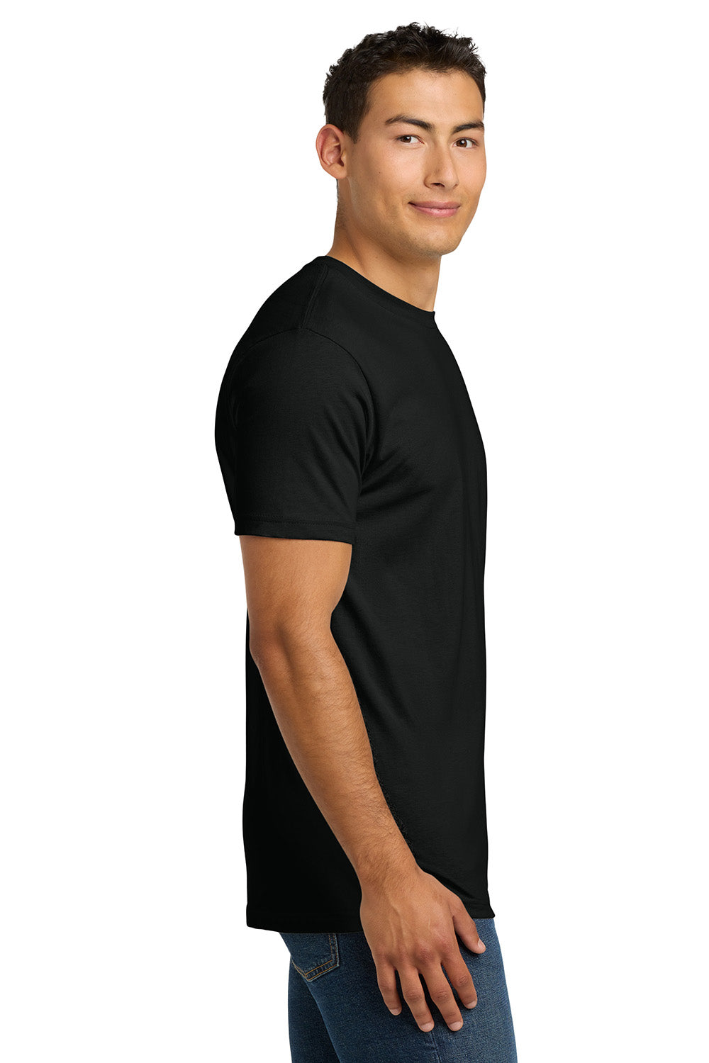 Next Level NL3600/3600 Mens Fine Jersey Short Sleeve Crewneck T-Shirt Black Model Side