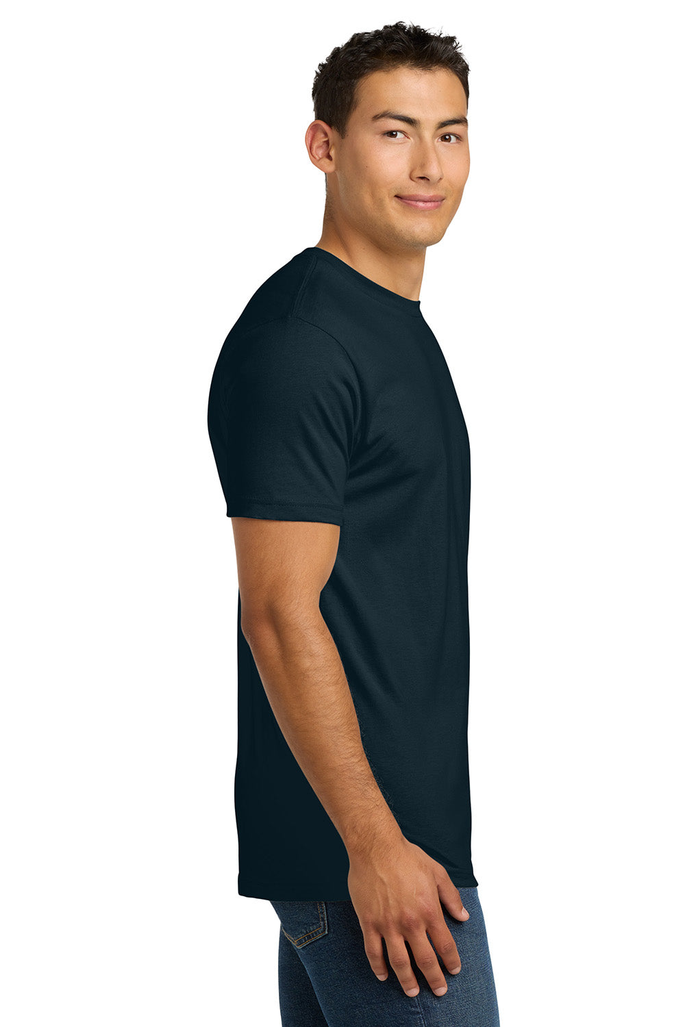 Next Level NL3600/3600 Mens Fine Jersey Short Sleeve Crewneck T-Shirt Midnight Navy Blue Model Side