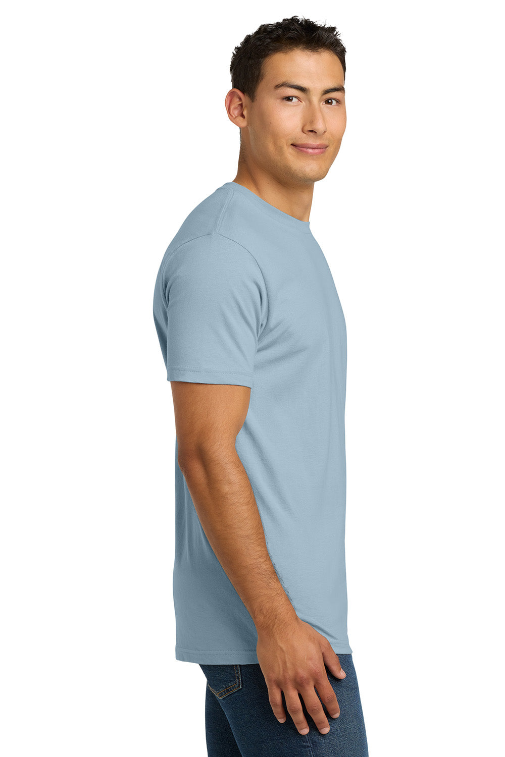 Next Level NL3600/3600 Mens Fine Jersey Short Sleeve Crewneck T-Shirt Stonewash Denim Blue Model Side