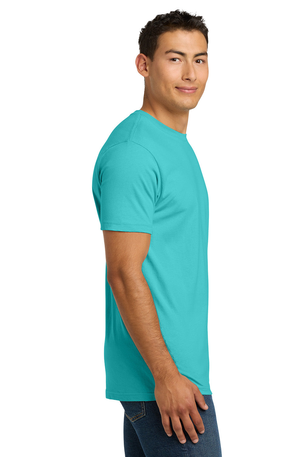 Next Level NL3600/3600 Mens Fine Jersey Short Sleeve Crewneck T-Shirt Tahiti Blue Model Side