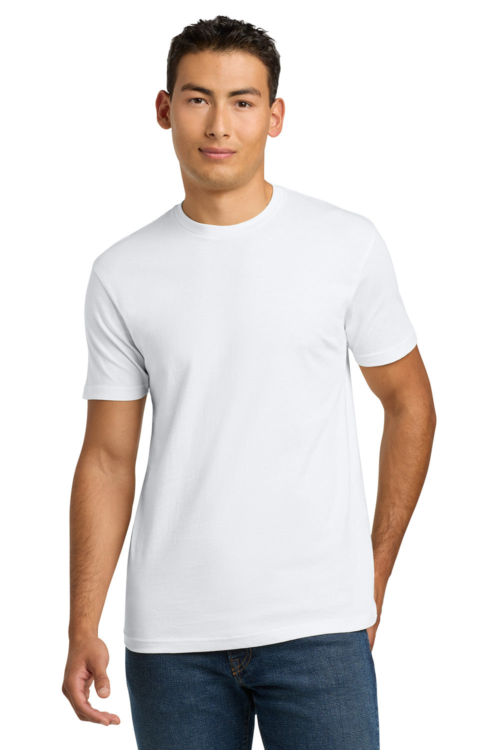 Next Level NL3600/3600 Mens Fine Jersey Short Sleeve Crewneck T-Shirt White Model Front