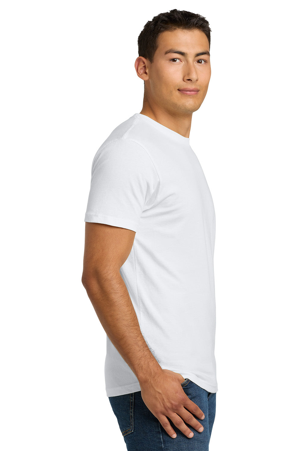 Next Level NL3600/3600 Mens Fine Jersey Short Sleeve Crewneck T-Shirt White Model Side