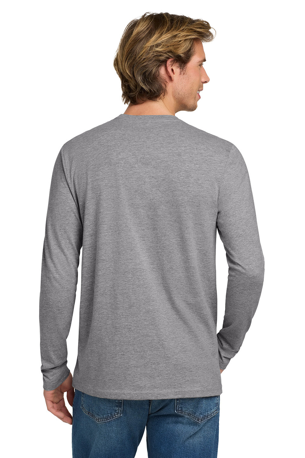 Next Level NL3601/N3601/3601 Mens Fine Jersey Long Sleeve Crewneck T-Shirt Heather Grey Model Back