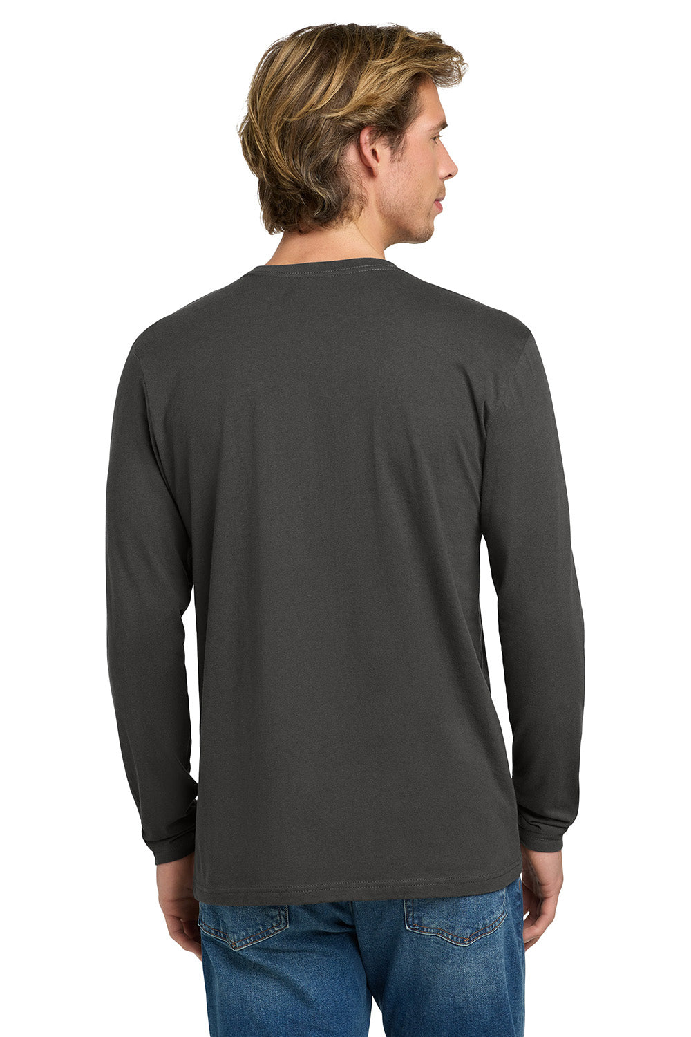 Next Level NL3601/N3601/3601 Mens Fine Jersey Long Sleeve Crewneck T-Shirt Heavy Metal Grey Model Back