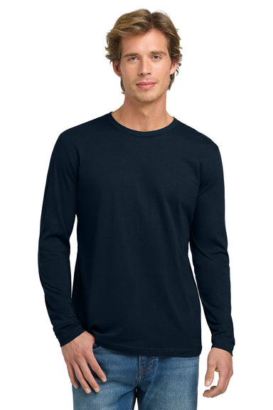 Next Level NL3601/N3601/3601 Mens Fine Jersey Long Sleeve Crewneck T-Shirt Midnight Navy Blue Model Front