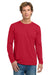 Next Level NL3601/N3601/3601 Mens Fine Jersey Long Sleeve Crewneck T-Shirt Red Model Front