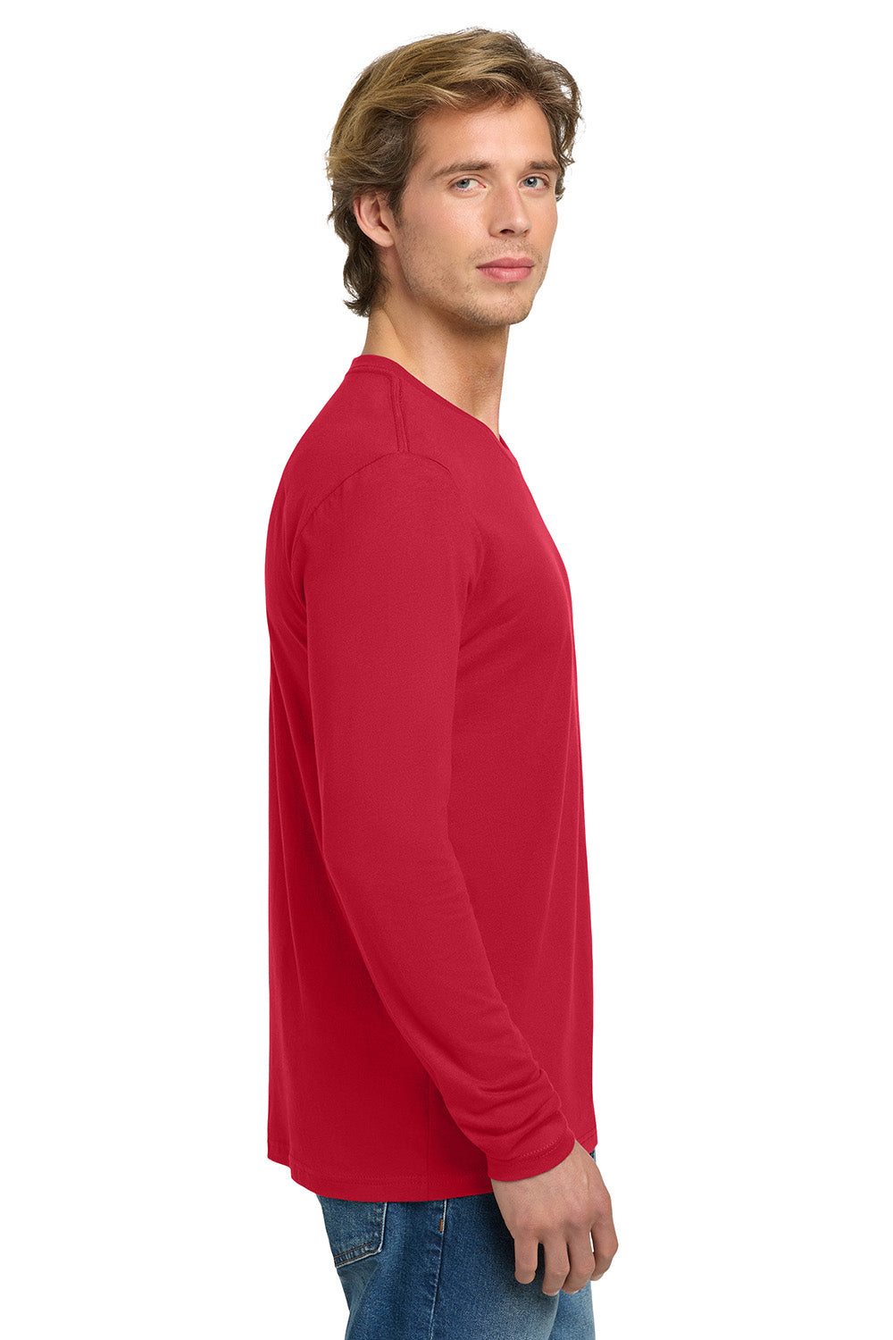 Next Level NL3601/N3601/3601 Mens Fine Jersey Long Sleeve Crewneck T-Shirt Red Model Side