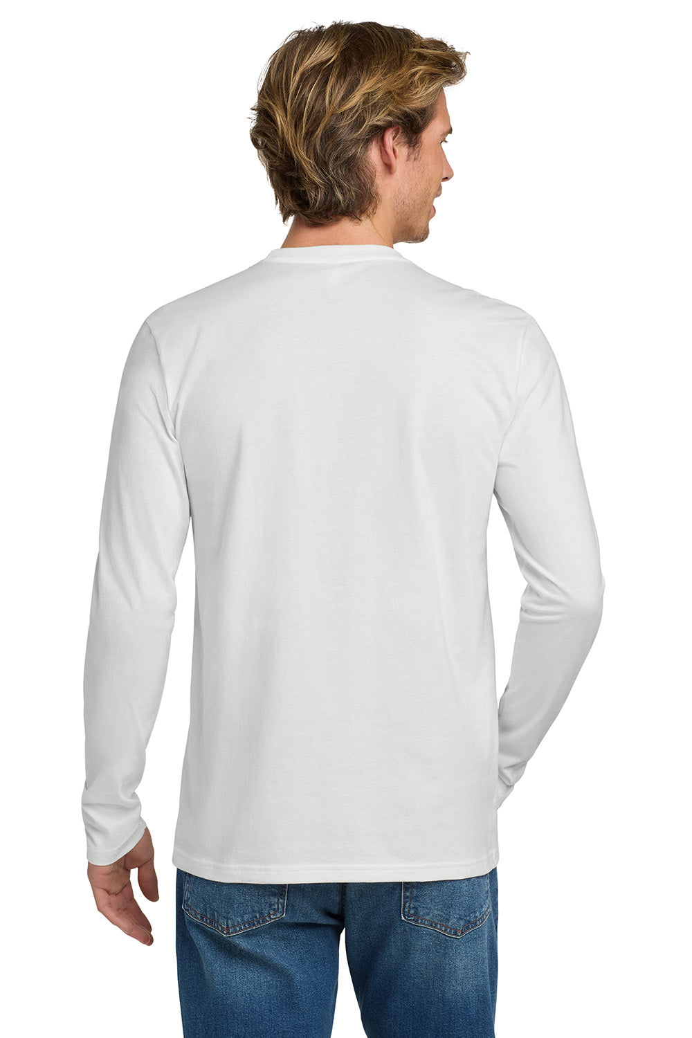 Next Level NL3601/N3601/3601 Mens Fine Jersey Long Sleeve Crewneck T-Shirt White Model Back