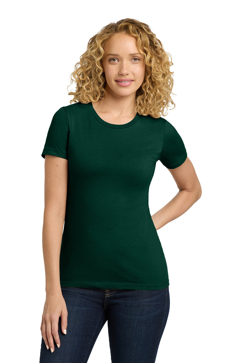 Next Level NL3900/N3900/3900 Womens Boyfriend Fine Jersey Short Sleeve Crewneck T-Shirt Forest Green Model Front