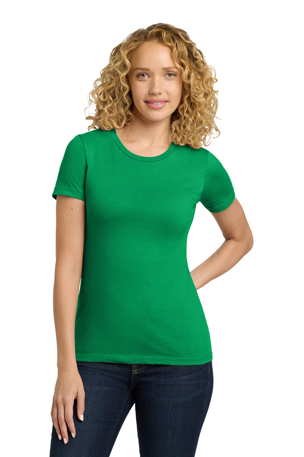 Next Level NL3900/N3900/3900 Womens Boyfriend Fine Jersey Short Sleeve Crewneck T-Shirt Kelly Green Model Front