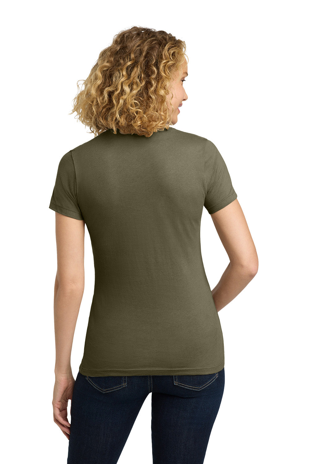 Next Level NL3900/N3900/3900 Womens Boyfriend Fine Jersey Short Sleeve Crewneck T-Shirt Light Olive Model Back