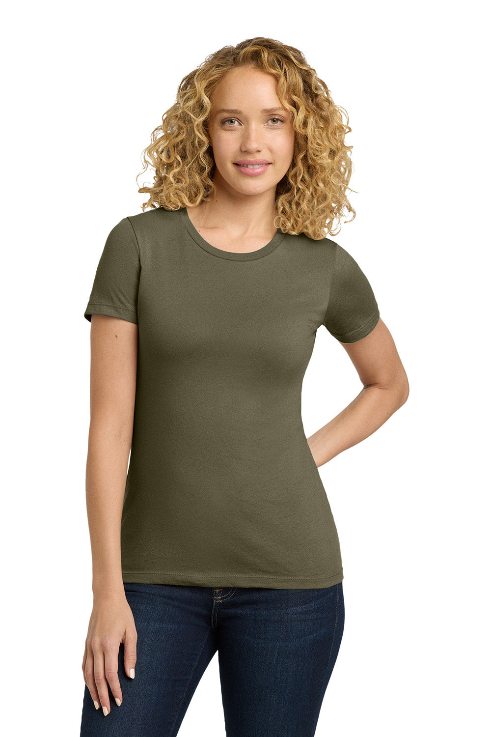 Next Level NL3900/N3900/3900 Womens Boyfriend Fine Jersey Short Sleeve Crewneck T-Shirt Light Olive Model Front