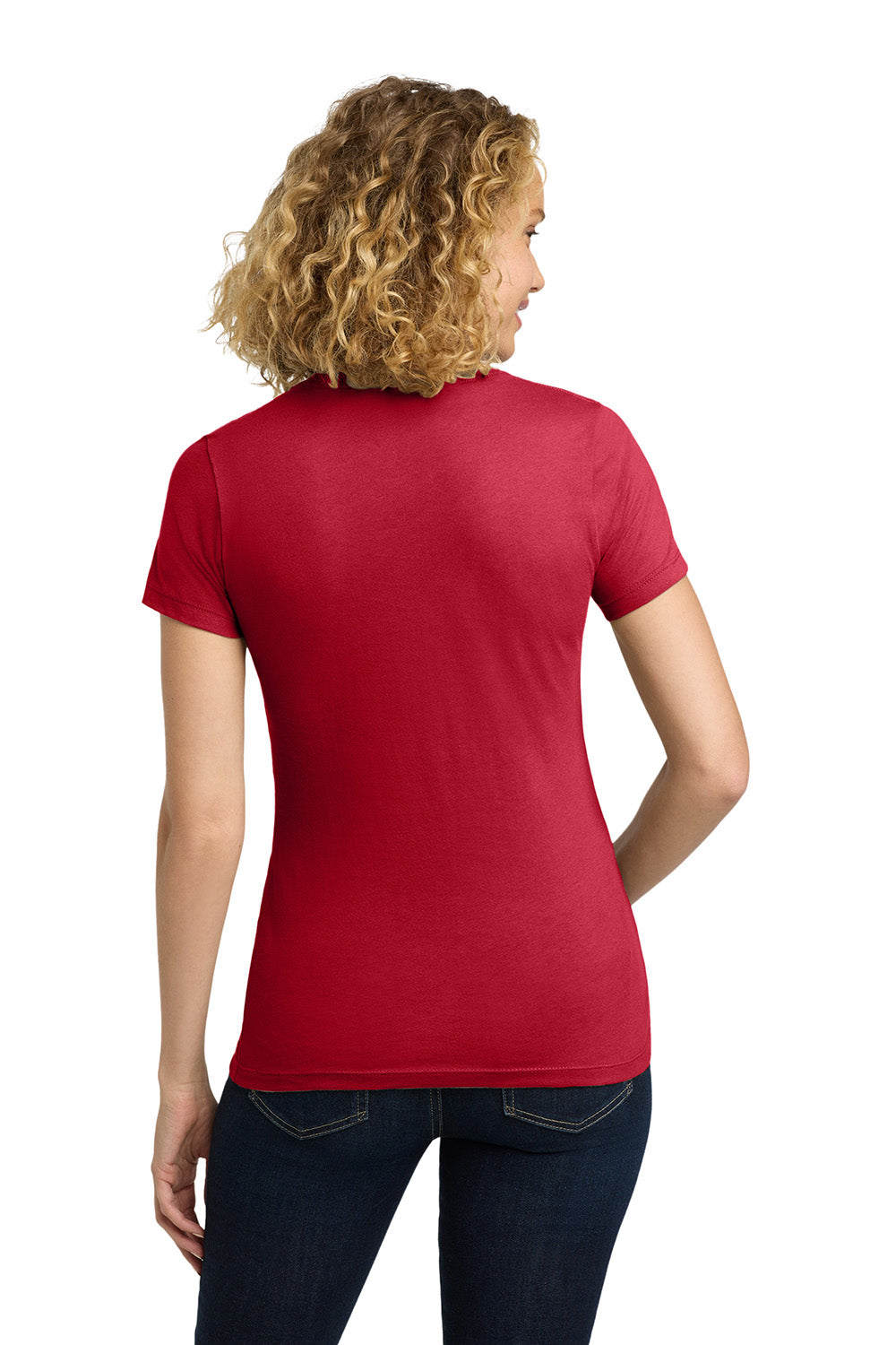 Next Level NL3900/N3900/3900 Womens Boyfriend Fine Jersey Short Sleeve Crewneck T-Shirt Red Model Back