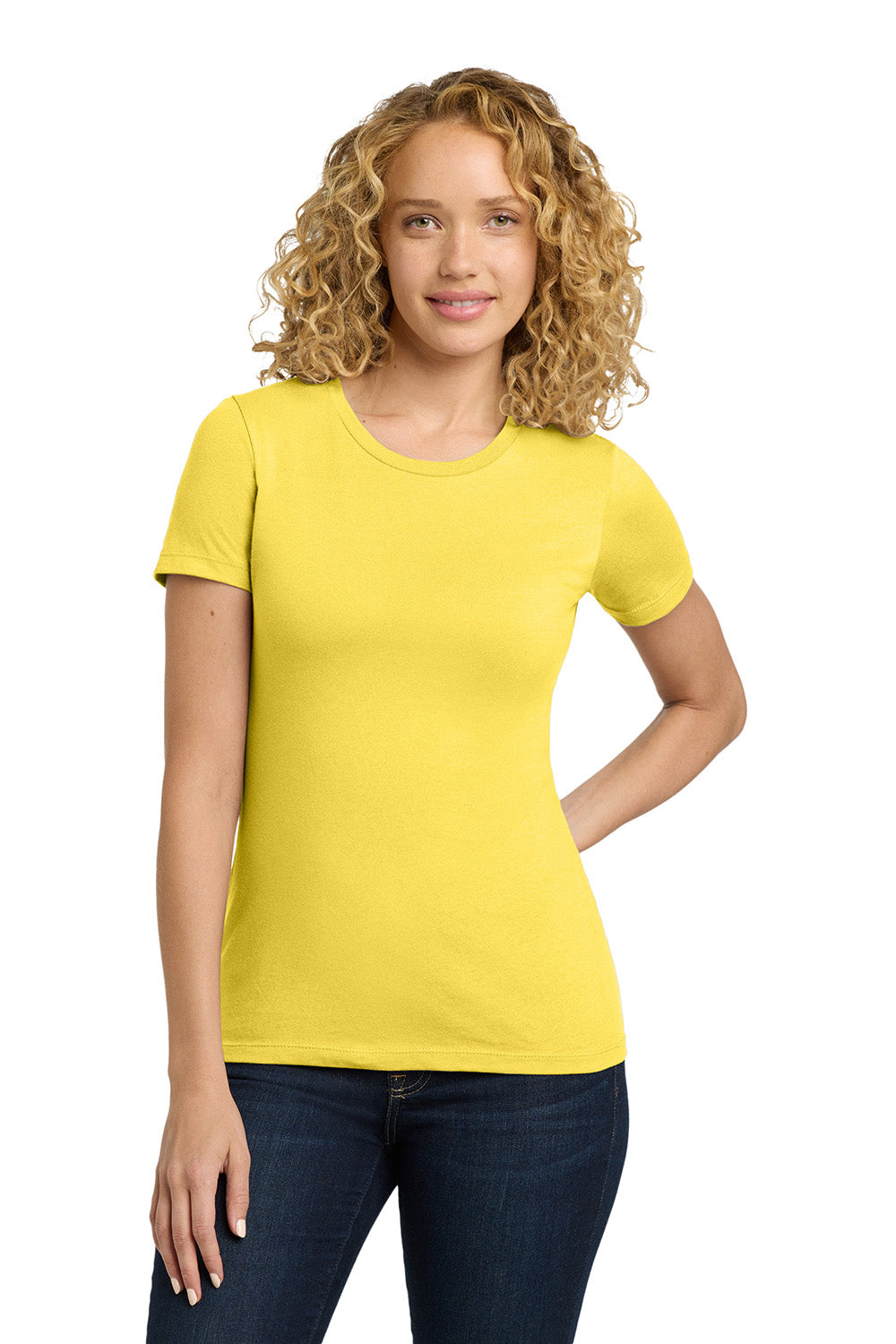 Next Level NL3900/N3900/3900 Womens Boyfriend Fine Jersey Short Sleeve Crewneck T-Shirt Vibrant Yellow Model Front