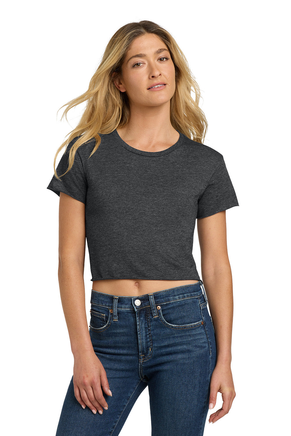 Next Level NL5080/N5080/5080 Womens Festival Cali Crop Short Sleeve Crewneck T-Shirt Charcoal Grey Model Front