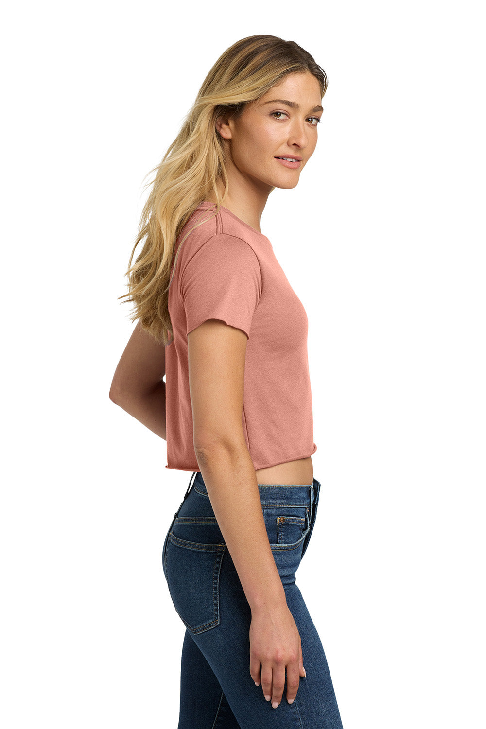 Next Level NL5080/N5080/5080 Womens Festival Cali Crop Short Sleeve Crewneck T-Shirt Desert Pink Model Side