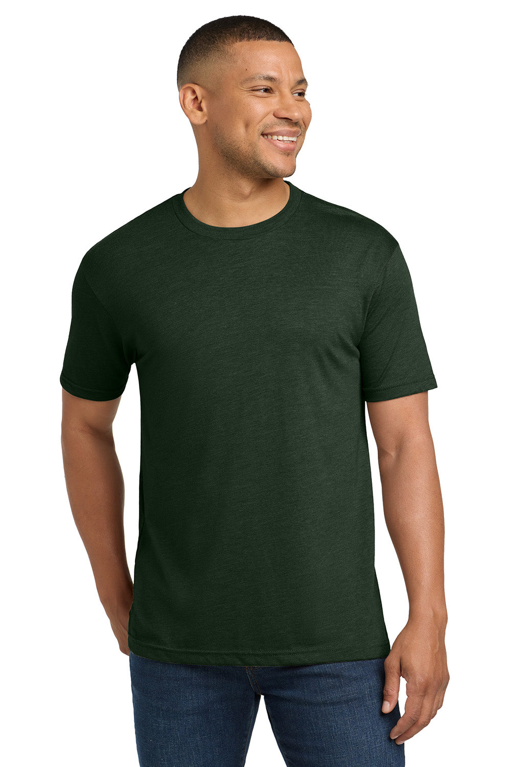 Next Level NL6010/6010 Mens Jersey Short Sleeve Crewneck T-Shirt Black Forest Green Model Front