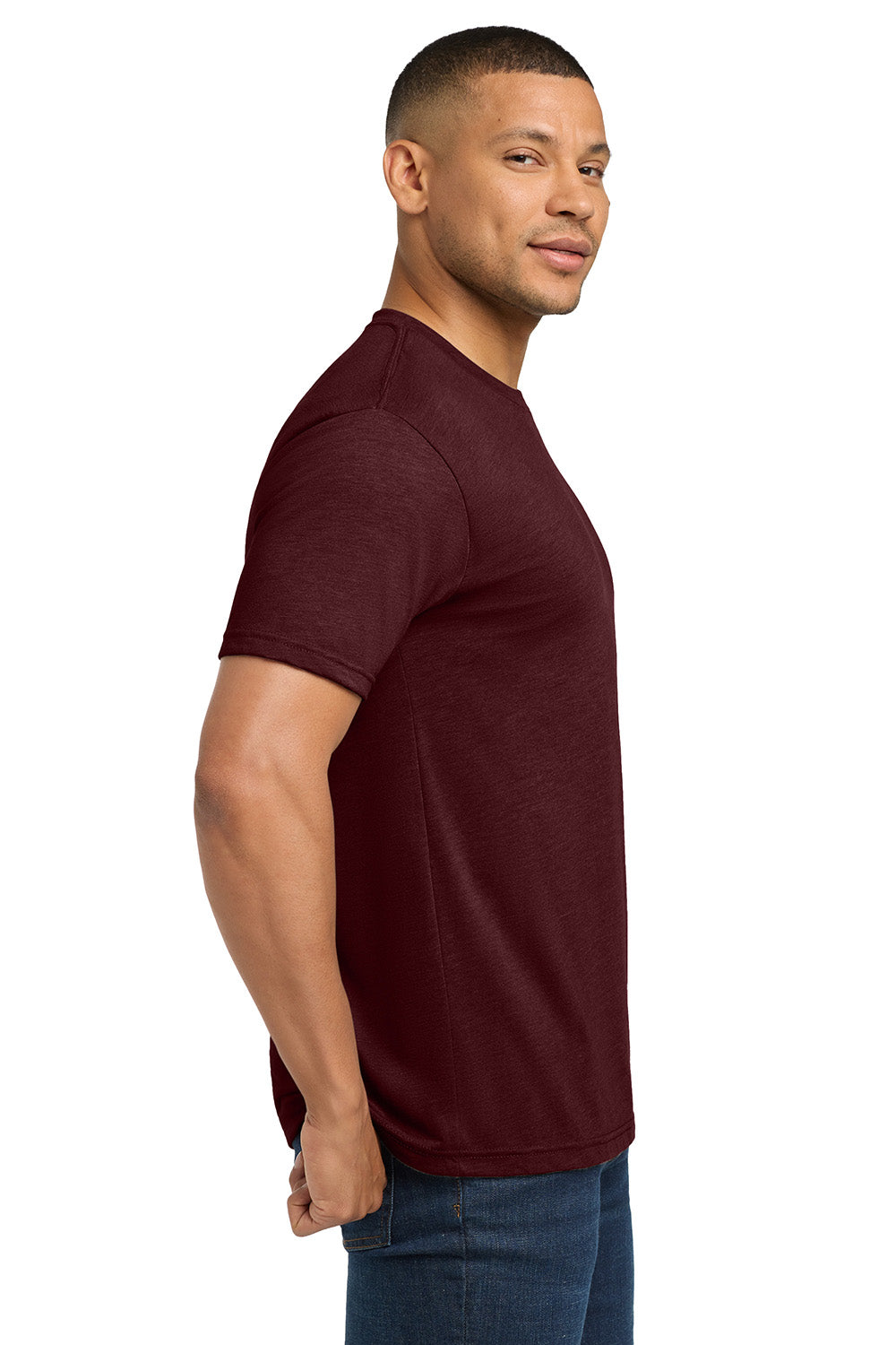 Next Level NL6010/6010 Mens Jersey Short Sleeve Crewneck T-Shirt Cardinal Black Model Side