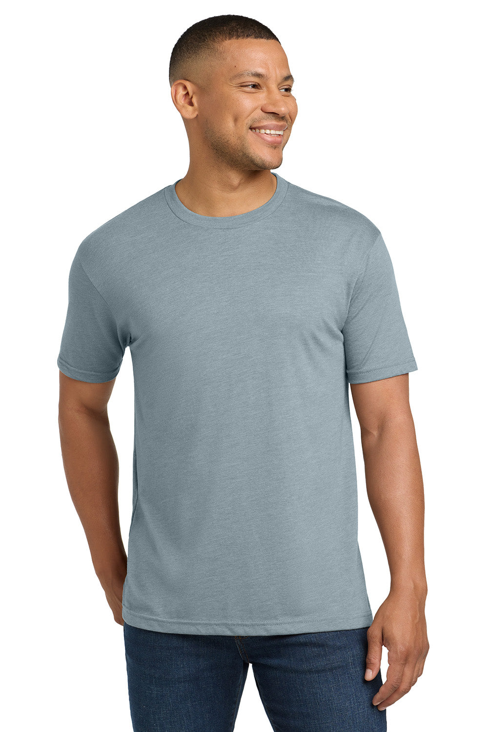 Next Level NL6010/6010 Mens Jersey Short Sleeve Crewneck T-Shirt Stonewash Denim Blue Model Front