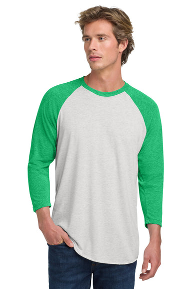 Next Level NL6051/6051 Mens Jersey 3/4 Sleeve Crewneck T-Shirt Heather White/Envy Green Model Front