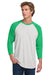 Next Level NL6051/6051 Mens Jersey 3/4 Sleeve Crewneck T-Shirt Heather White/Envy Green Model Front