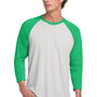 Next Level Mens Jersey 3/4 Sleeve Crewneck T-Shirt - Heather White/Envy Green