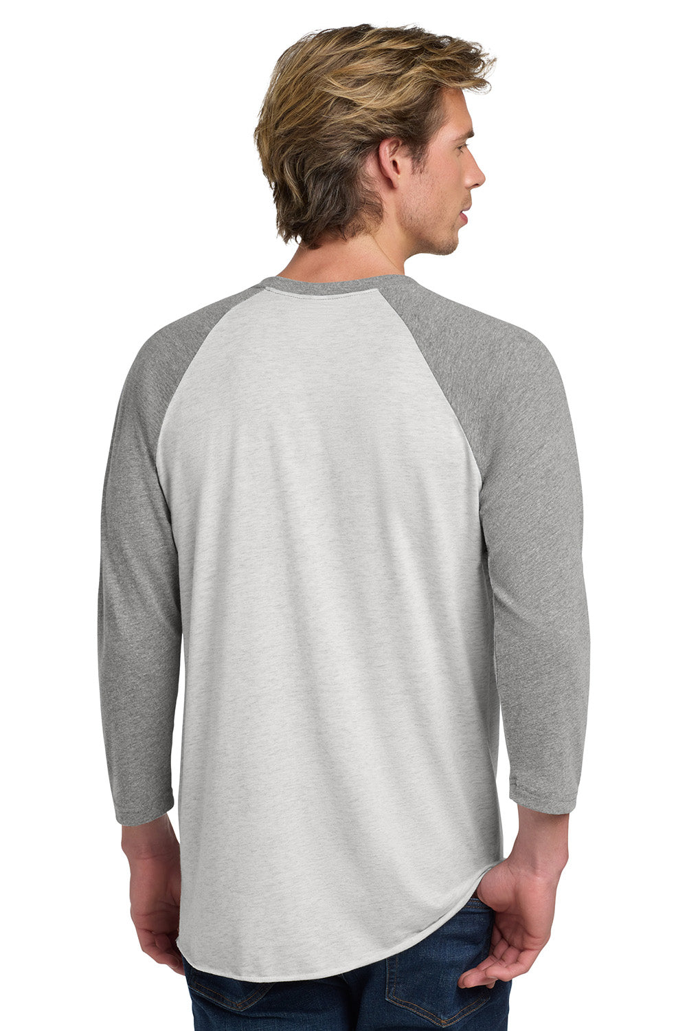 Next Level NL6051/6051 Mens Jersey 3/4 Sleeve Crewneck T-Shirt Heather White/Heather Grey Model Back