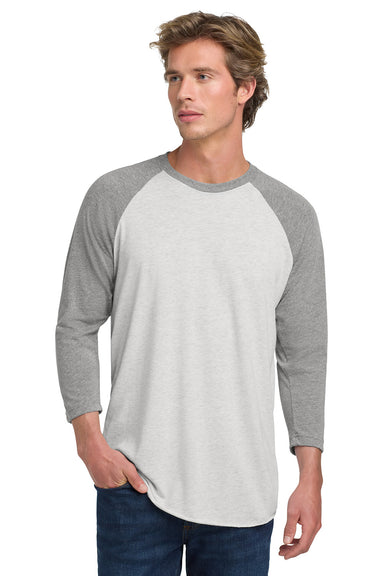 Next Level NL6051/6051 Mens Jersey 3/4 Sleeve Crewneck T-Shirt Heather White/Heather Grey Model Front