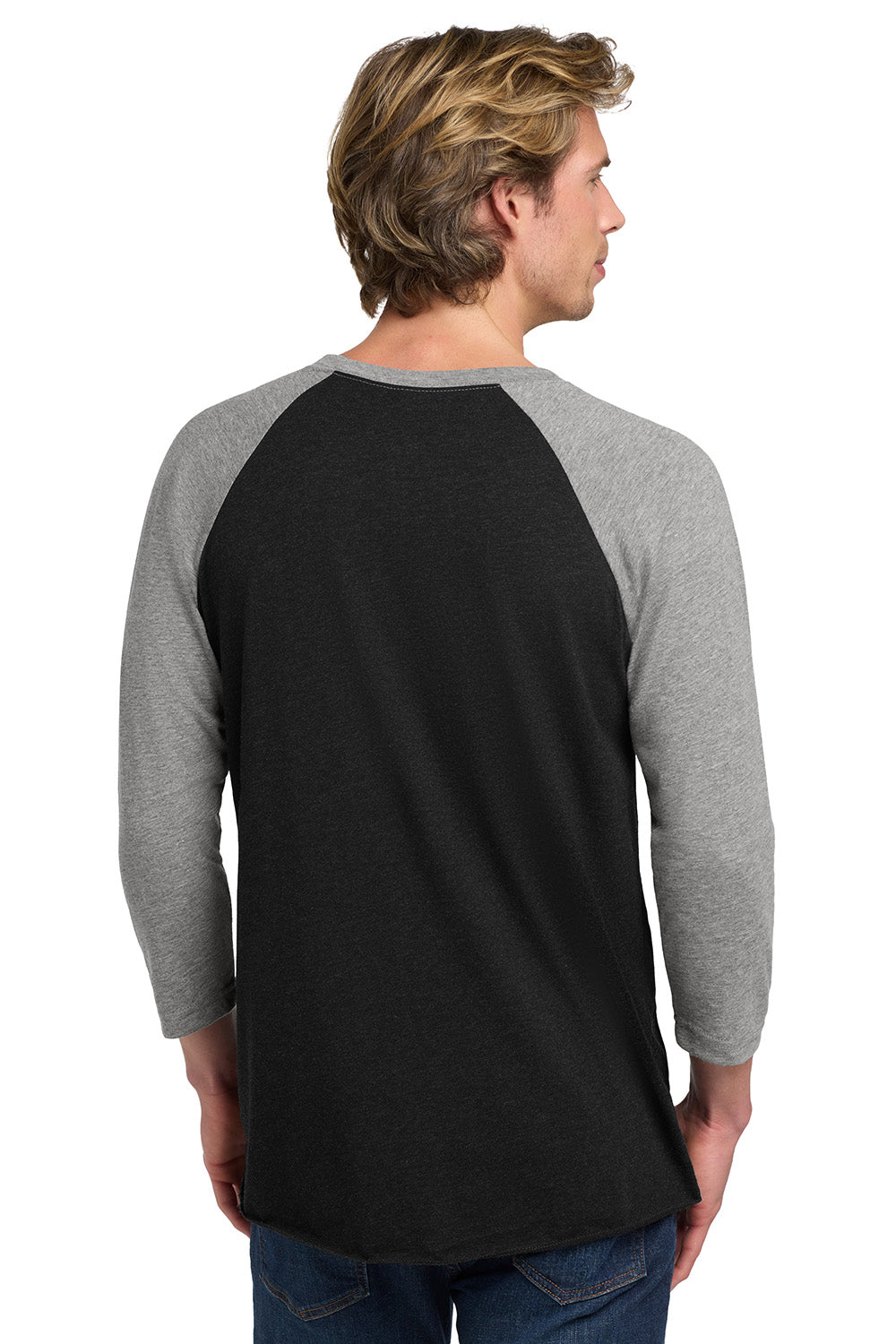 Next Level NL6051/6051 Mens Jersey 3/4 Sleeve Crewneck T-Shirt Vintage Black/Heather Grey Model Back