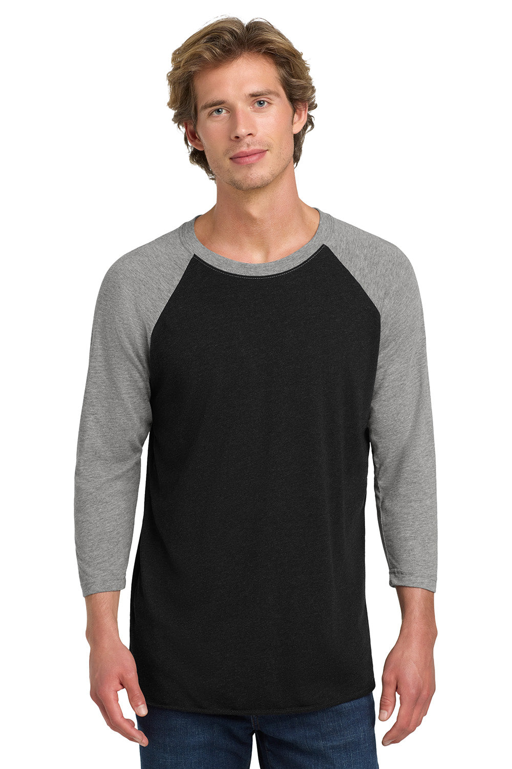 Next Level NL6051/6051 Mens Jersey 3/4 Sleeve Crewneck T-Shirt Vintage Black/Heather Grey Model Front