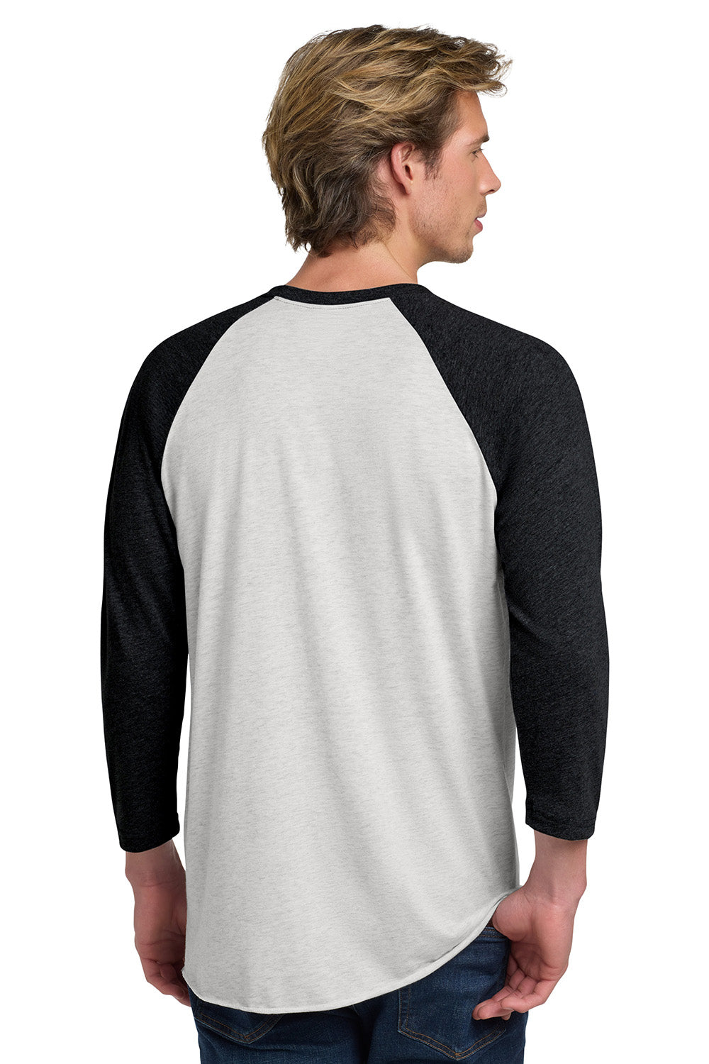 Next Level NL6051/6051 Mens Jersey 3/4 Sleeve Crewneck T-Shirt Heather White/Vintage Black Model Back