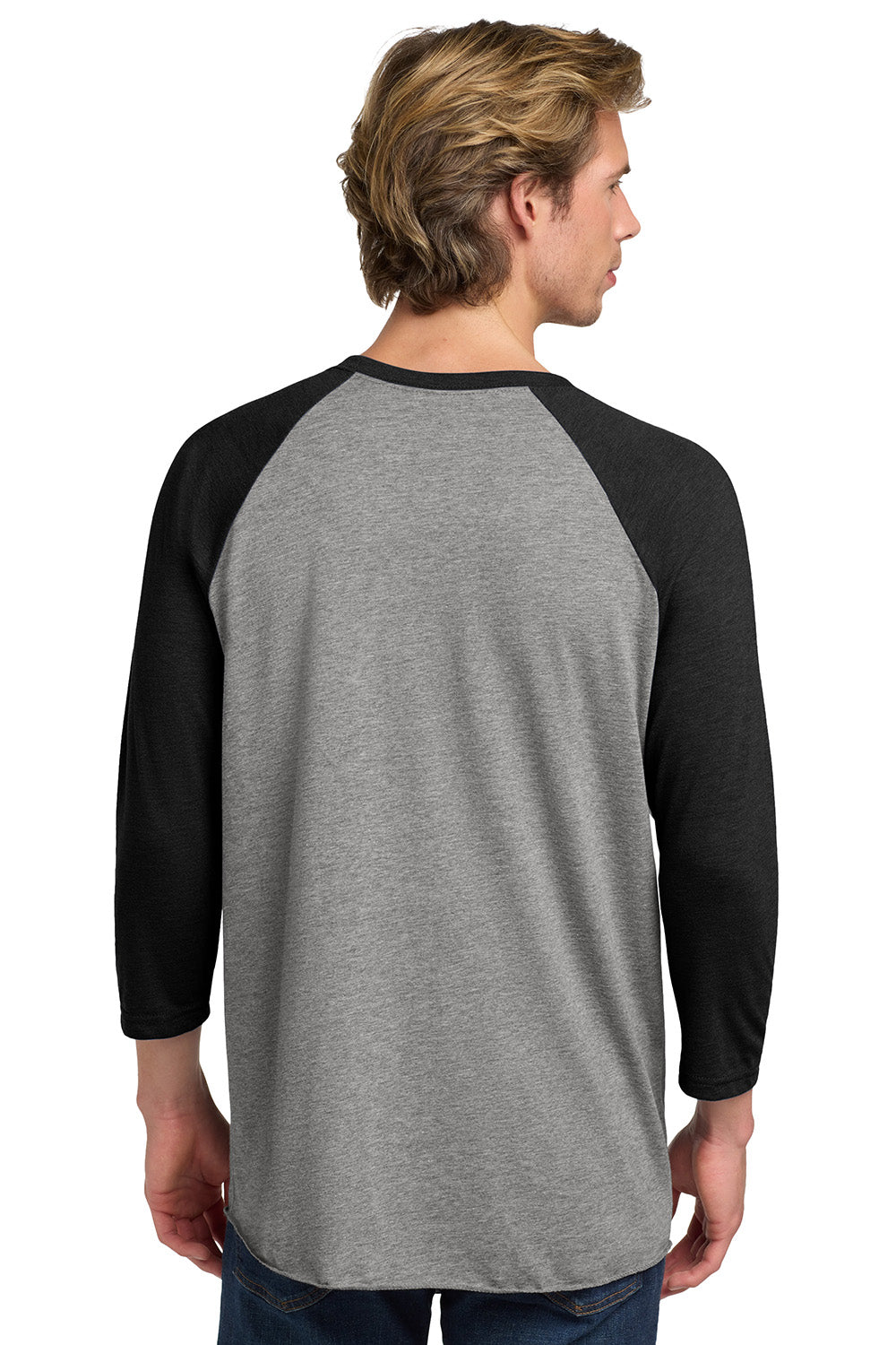 Next Level NL6051/6051 Mens Jersey 3/4 Sleeve Crewneck T-Shirt Heather Grey/Vintage Black Model Back