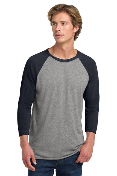 Next Level NL6051/6051 Mens Jersey 3/4 Sleeve Crewneck T-Shirt Heather Grey/Vintage Navy Blue Model Front