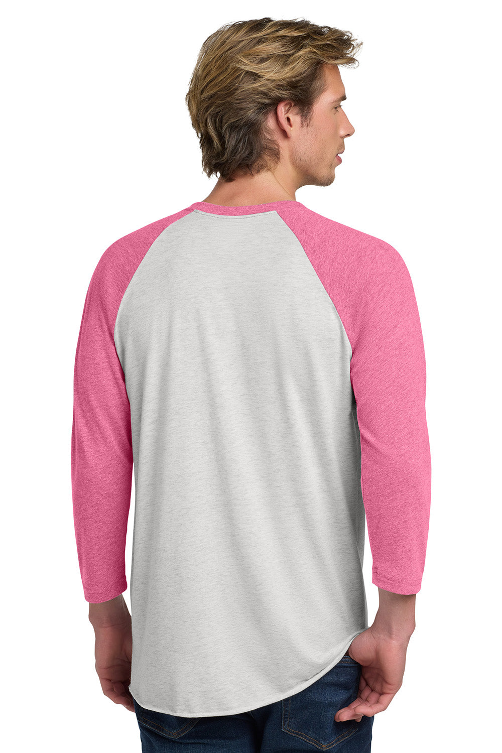 Next Level NL6051/6051 Mens Jersey 3/4 Sleeve Crewneck T-Shirt Heather White/Vintage Pink Model Back