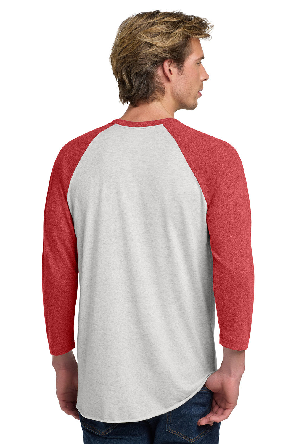 Next Level NL6051/6051 Mens Jersey 3/4 Sleeve Crewneck T-Shirt Heather White/Vintage Red Model Back