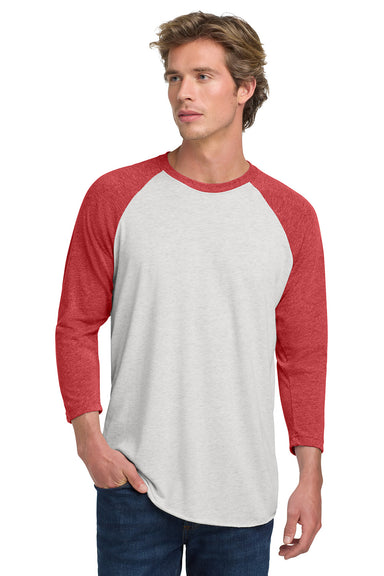 Next Level NL6051/6051 Mens Jersey 3/4 Sleeve Crewneck T-Shirt Heather White/Vintage Red Model Front