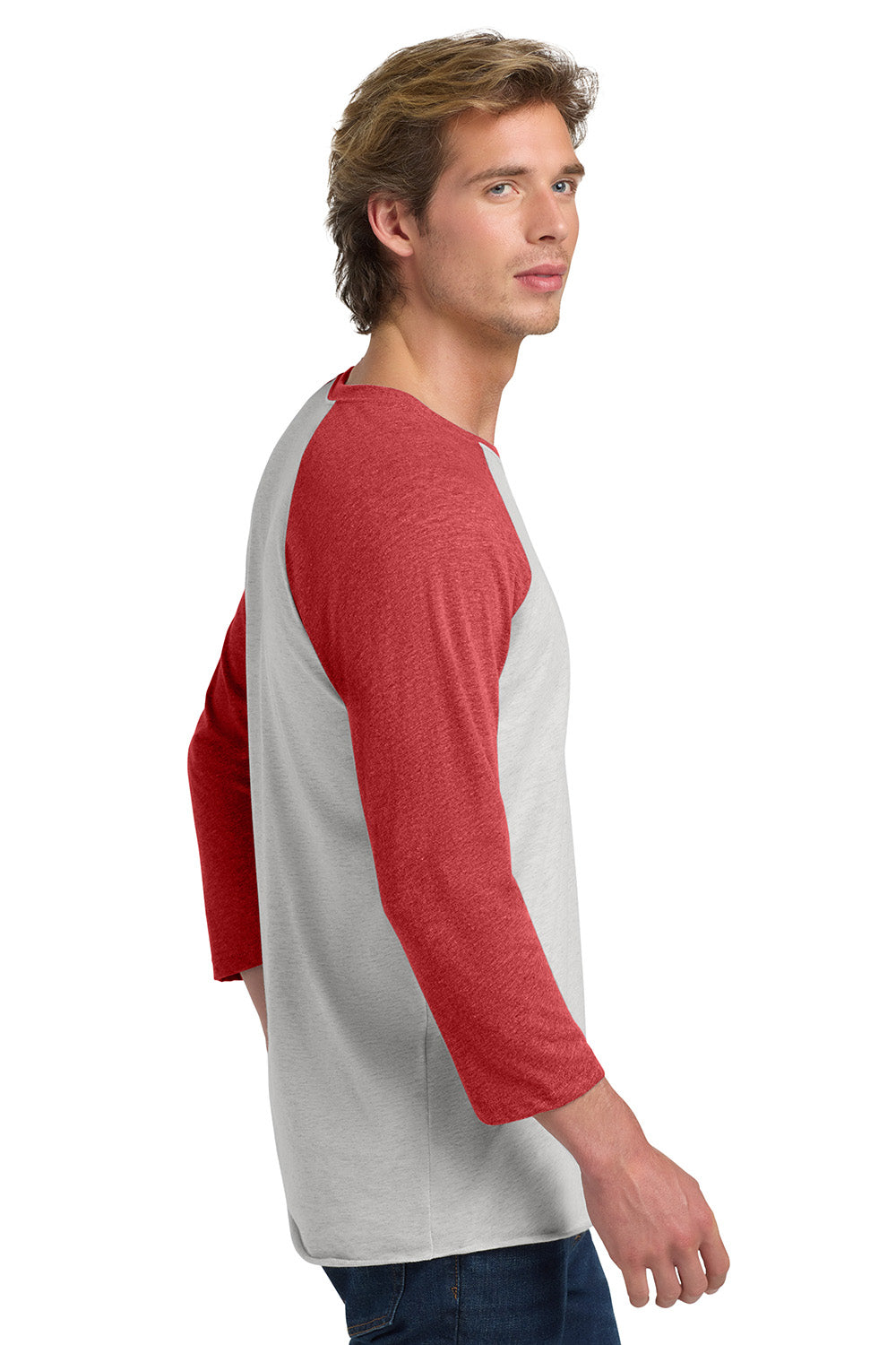 Next Level NL6051/6051 Mens Jersey 3/4 Sleeve Crewneck T-Shirt Heather White/Vintage Red Model Side