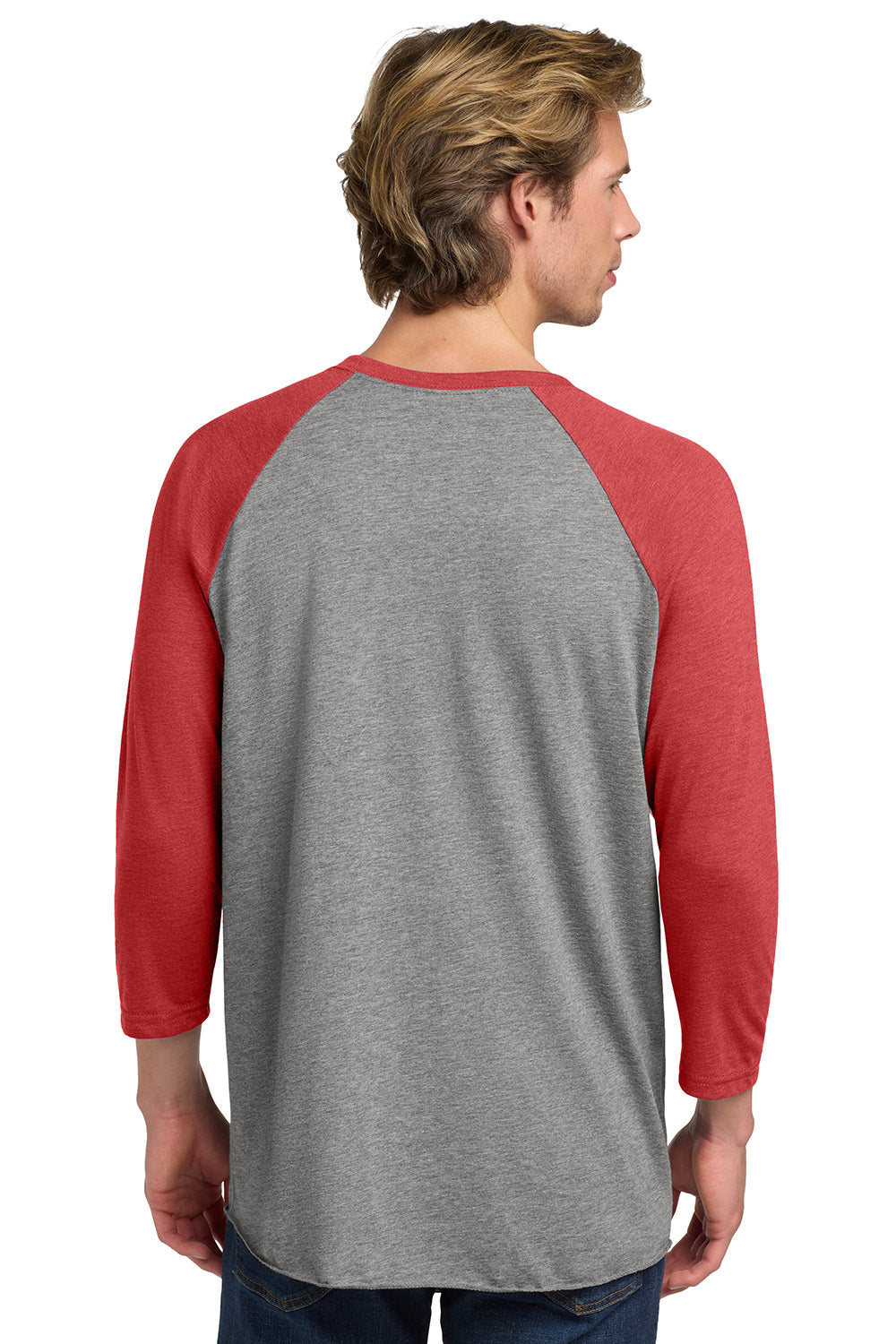 Next Level NL6051/6051 Mens Jersey 3/4 Sleeve Crewneck T-Shirt Heather Grey/Vintage Red Model Back