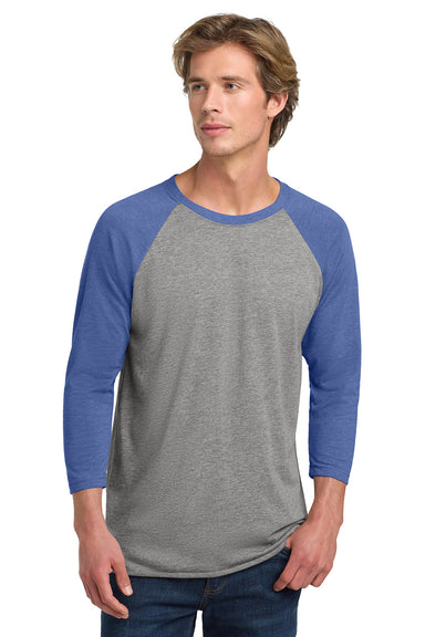 Next Level NL6051/6051 Mens Jersey 3/4 Sleeve Crewneck T-Shirt Heather Grey/Vintage Royal Blue Model Front